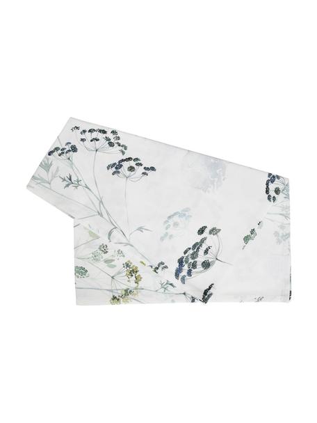 Camino de mesa de algodón Herbier, 100% algodón, Blanco, tonos verdes, An 50 x L 160 cm