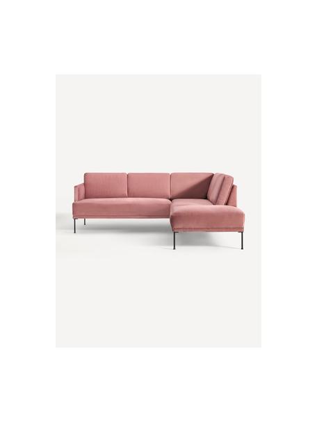 Divano angolare in velluto Fluente, Rivestimento: velluto (copertura in pol, Struttura: legno di pino massiccio, Piedini: metallo verniciato a polv, Velluto rosa antico, Larg. 221 x Prof. 200 cm, chaise longue a destra