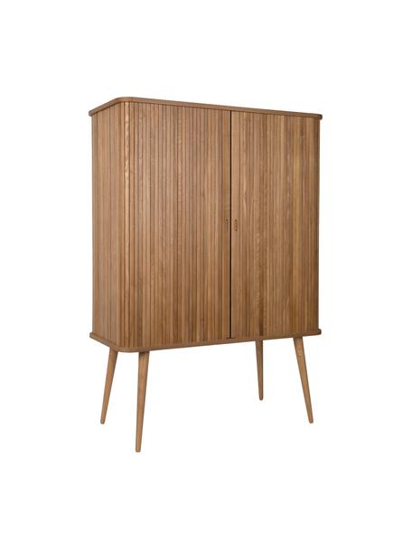 Credenza alta retrò con ante scorrevoli scanalate Barbier, Ripiani: vetro temperato, Legno di frassino, Larg. 100 x Alt. 140 cm