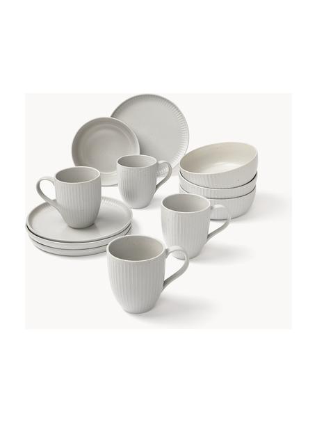 Set de desayuno con relieves Rhea, 4 comensales (12 pzas.), Cerámica de gres, Gris claro, 4 comensales (12 pzas.)