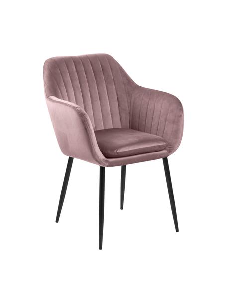 Fluwelen armstoel Emilia met metalen poten, Bekleding: polyester fluweel Met 25., Poten: gelakt metaal, Fluweel roze, zwart, B 57 x D 59 cm