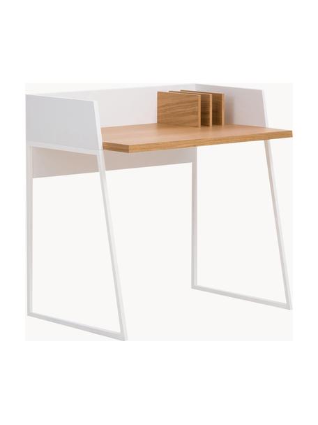 Escritorio pequeño con estante Camille, Madera, blanco lacado, An 90 x F 60 cm