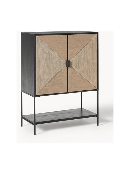 Highboard June van massief mangohout, Frame: massief gelakt mangohout, Poten: gepoedercoat metaal, Mangohout, zwart gelakt, beige, B 90 x H 120 cm