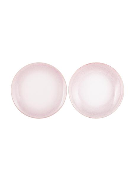 Handgemachte Speiseteller Amalia mit effektvoller Glasur, 2 Stück, Porzellan, Hellrosa, Cremeweiß, Ø 25 cm