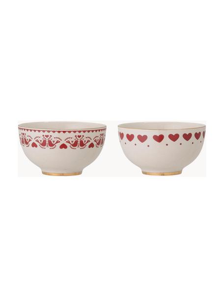 Kommen Jolly, set van 2, Keramiek, Rood, wit, patroon, Ø 14 x H 8 cm