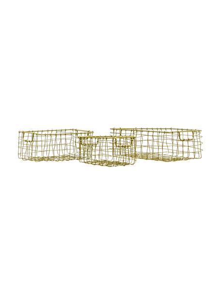 Handgefertigtes Aufbewahrungskörbe-Set Mini, 3-tlg., Metall, beschichtet, Goldfarben, B 24 x H 9 cm