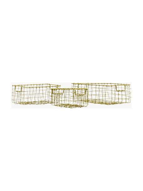 Set de cestas artesanales Mini, 3 uds., Metal recubierto, Dorado, Set de diferentes tamaños
