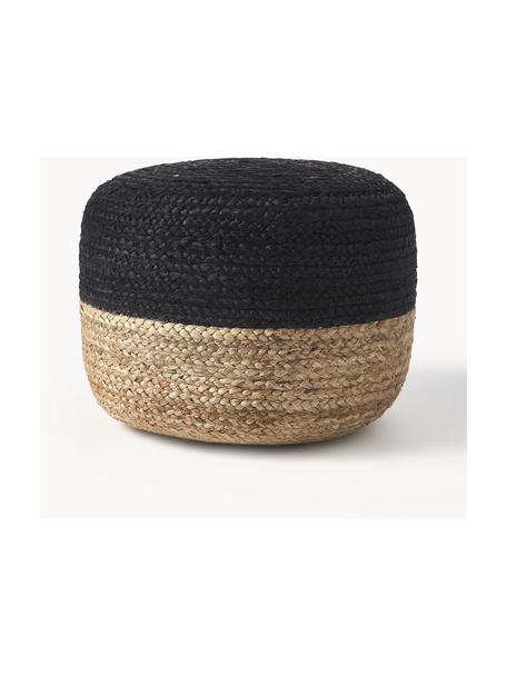 Handgefertigter Pouf Bono aus Jute, Bezug: Jute, Schwarz, Beige, Ø 50 x H 36 cm