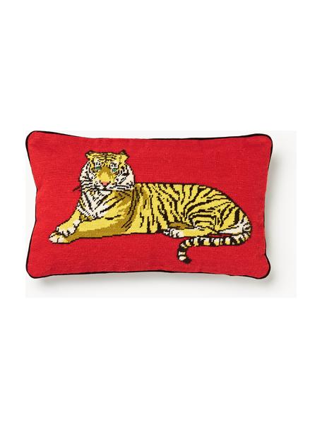 Handgemaakte wollendecoratief kussen Safari, Rood, lichtgeel, B 30 x L 50 cm