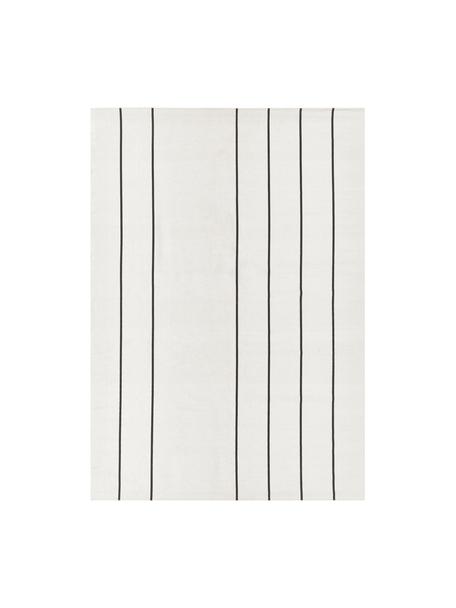 Flachgewebter Baumwollteppich David mit Linien, handgefertigt, 100% Baumwolle, Cremeweiß, Schwarz, B 50 x L 80 cm (Größe XXS)