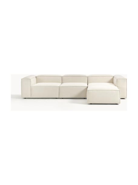 Modulares Sofa Lennon (4-Sitzer) mit Hocker (links/rechts), Bezug: 100 % Polyester Der strap, Gestell: Massives Kiefernholz, Spe, Füße: Kunststoff Dieses Produkt, Webstoff Off White, B 329 x T 207 cm