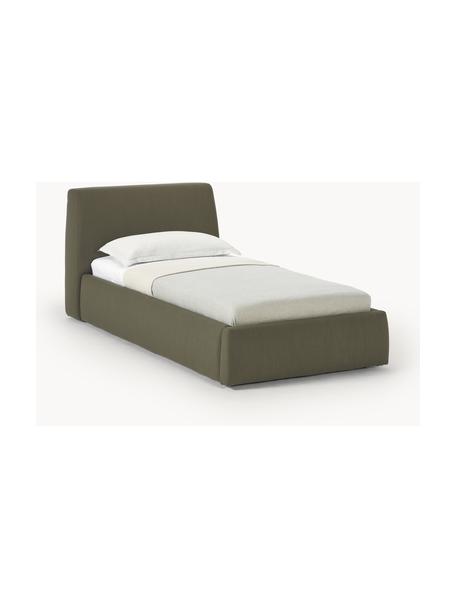 Eenpersoonsbed Cloud met opbergruimte, Bekleding: fijn gestructureerde gewe, Poten: gelakt hout Het materiaal, Geweven stof olijfgroen, B 90 x L 200 cm