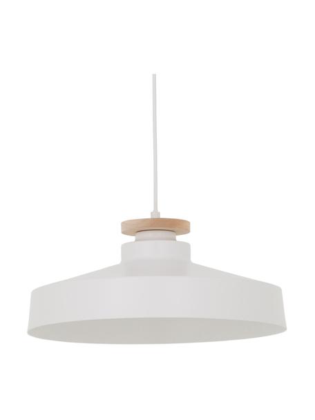 Scandi hanglamp Malm, Lampenkap: metaal, Decoratie: hout, Baldakijn: metaal, Wit, Ø 40 x H 20 cm