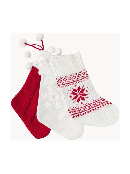 Chaussettes de Noël Noel, 3 élém., 100 % acrylique, Blanc, rouge, larg. 28 x haut. 53 cm