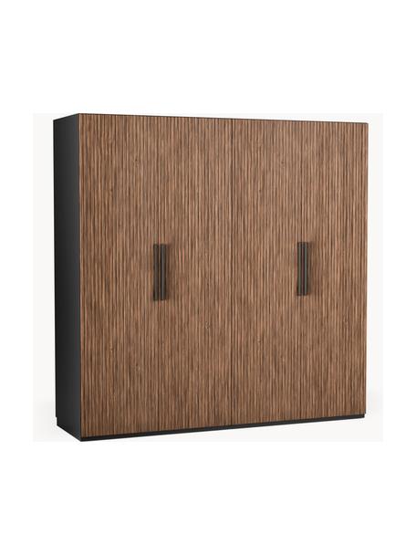 Modulaire draaideurkast Simone, 200 cm breed, diverse varianten, Frame: spaanplaat, FSC-gecertifi, Walnoothout optiek, zwart, Klassiek interieur, B 200 x H 200 cm