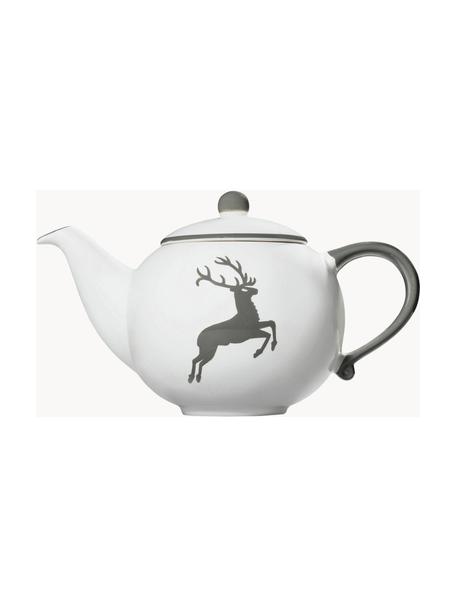 Handgefertigte Teekanne Grauer Hirsch, 500 ml, Keramik, Weiß, Grau, 1.5 L