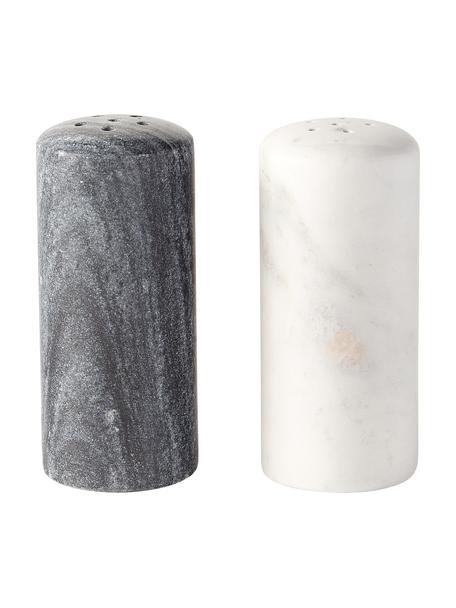 Salière et poivrière en marbre Agata, 2 élém., Marbre, Blanc, noir, marbré, Ø 5 x haut. 10 cm