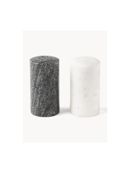 Komplet solniczki i pieprzniczki z marmuru Agata, 2 elem., Marmur, Biały, czarny, marmurowy, Ø 4 x W 8 cm