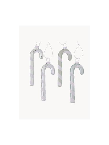 Weihnachtsanhänger-Set Candy, 4er-Set, Glas, lackiert, Salbeigrün, Weiß, Silberfarben, B 4 x H 11 cm