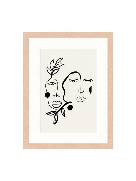 Ingelijste digitale print Love And Flourish, Afbeelding: digitale print op papier,, Lijst: gelakt hout, Lichtgrijs, zwart, 33 x 43 cm