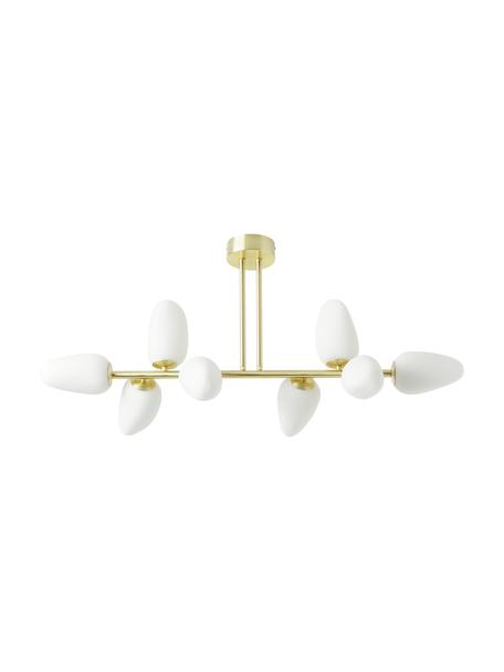 Plafonnier de verre opalescent Lilja, Blanc, couleur laitonnée, larg. 100 x haut. 44 cm