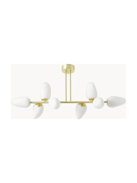 Plafón de vidrio opalino Lilja, Estructura: metal, latón, Blanco, dorado, An 100 x Al 44 cm