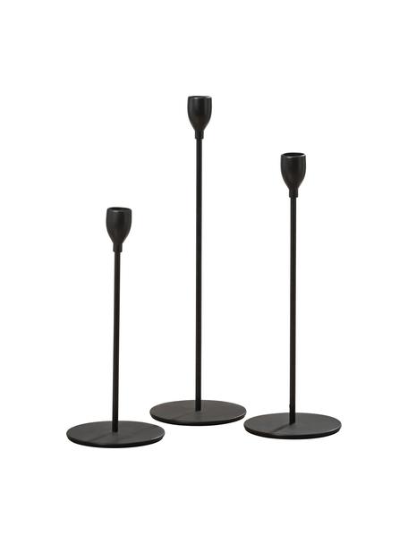 Ensemble de bougeoirs Malte, 3 élém., Métal, enduit, Noir, Lot de différentes tailles