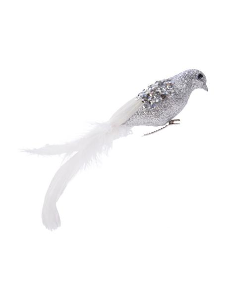 Adornos navideños con clip Bird, 2 uds., Adornos: espuma, plumas, Plateado, blanco, An 22 x Al 5 cm