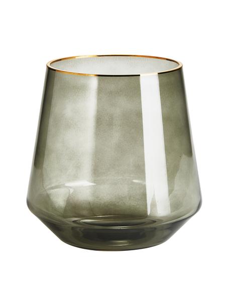 Mundgeblasene Vase Joyce in Grau mit Goldrand, Glas, Grau, Ø 16 x H 16 cm