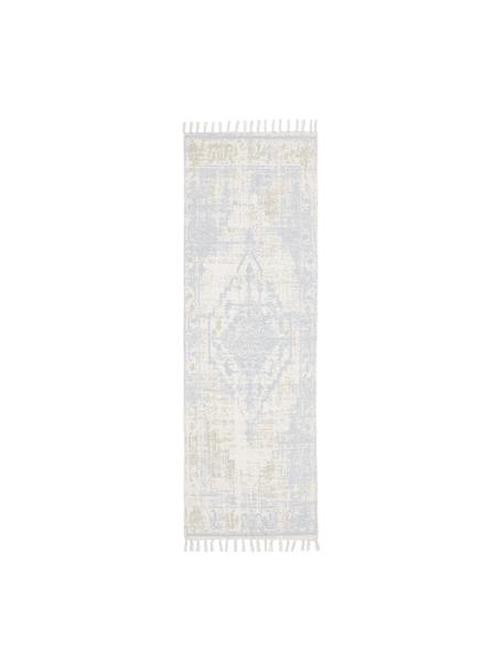 Ručně tkaný bavlněný běhoun ve vintage stylu Jasmine, Béžová, modrá, Š 80 cm, D 250 cm