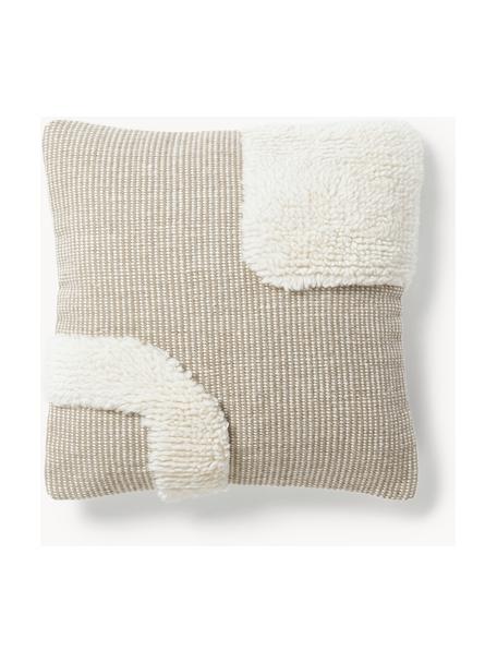 Housse de coussin 45x45 tissé main Laine, Taupe, beige clair, larg. 45 x long. 45 cm