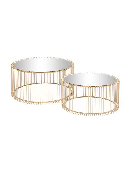 Set 2 tavolini da salotto con piano in vetro Wire, Struttura: metallo verniciato a polv, Dorato, Set in varie misure