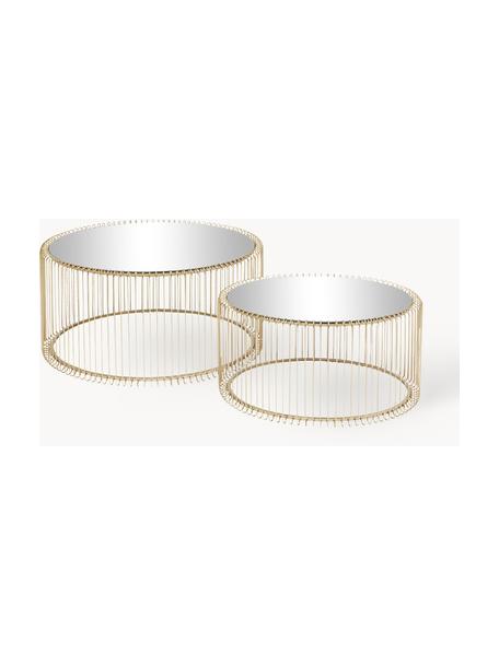 Komplet stolików kawowych ze szklanym blatem Wire, 2 elem., Stelaż: metal malowany proszkowo, Blat: szkło hartowane, Złoty, Komplet z różnymi rozmiarami