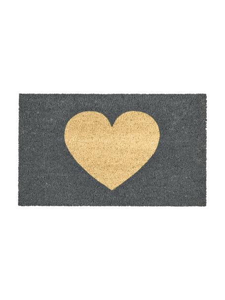 Deurmat Heart, Bovenzijde: kokosvezels, Onderzijde: vinyl, Grijs, beige, B 45 x L 75 cm