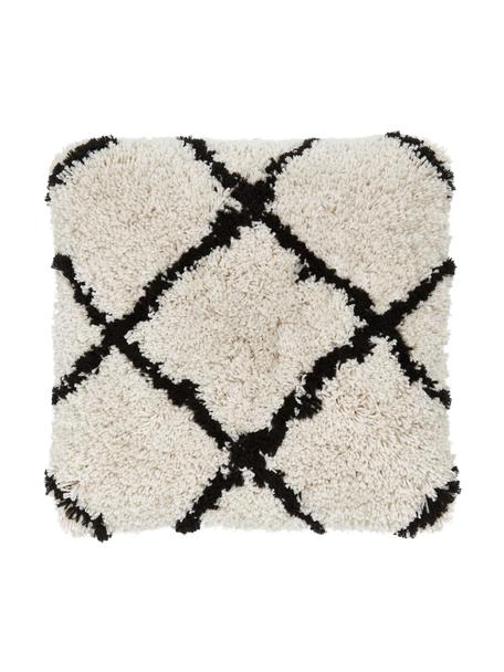 Flauschige Kissenhülle Naima,handgetuftet, Vorderseite: 100% Polyester, Rückseite: 100% Baumwolle, Beige, Schwarz, B 45 x L 45 cm