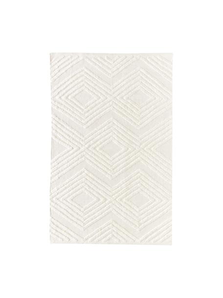 Handgeweven katoenen vloerkleed Ziggy met verhoogd hoog-laag structuur, 100% katoen, Crèmewit, B 120 x L 180 cm (maat S)