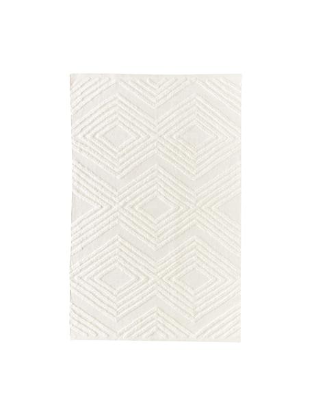 Ručně tkaný bavlněný koberec s vystouplým vzorem Ziggy, 100 % bavlna, Krémově bílá, Š 120 cm, D 180 cm (velikost S)