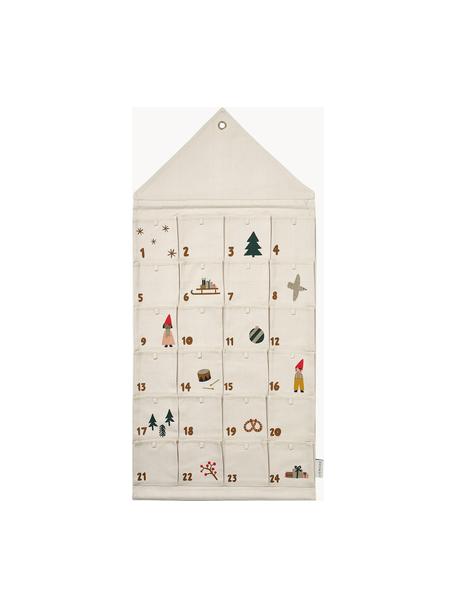 Adventskalender Babbo aus Bio-Baumwolle, 100 % Bio-Baumwolle, GOTS-zertifiziert, Off White, Mehrfarbig, B 50 x H 100 cm