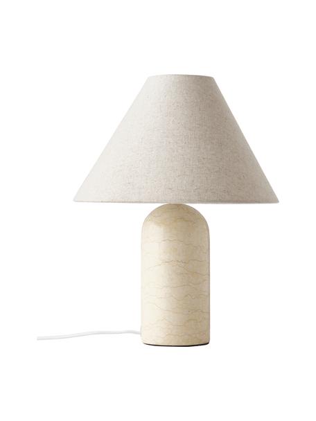 Lampada da tavolo con base effetto travertino Gia, Paralume: 50% lino, 50% poliestere, Base della lampada: marmo, Beige effetto travertino, Ø 30 x Alt. 39 cm
