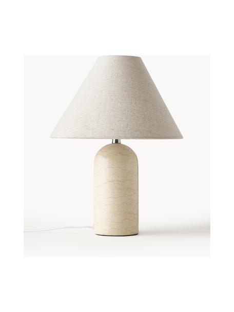 Lampada da tavolo con base in marmo Gia, Paralume: 50% lino, 50% poliestere, Base della lampada: marmo, Beige marmorizzato, Ø 30 x Alt. 39 cm