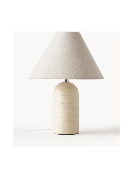 Lámpara de mesa mármol Gia, Pantalla: 50% lino, 50% poliéster, Cable: cubierto en tela, Beige, look travertino, Ø 30 x Al 39 cm