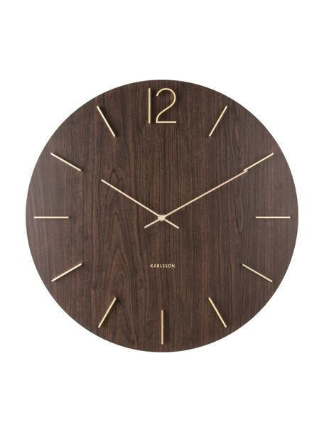 Orologio da parete XL Meek, Quadrante: Pannello di fibra a media, Puntatore: alluminio, rivestito, Marrone scuro, dorato, Ø 50 cm
