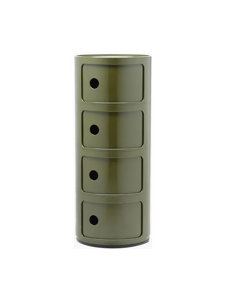 Contenitore di design con 4 cassetti Componibili, Plastica certificata Greenguard, Verde lucido, Ø 32 x Alt. 77 cm