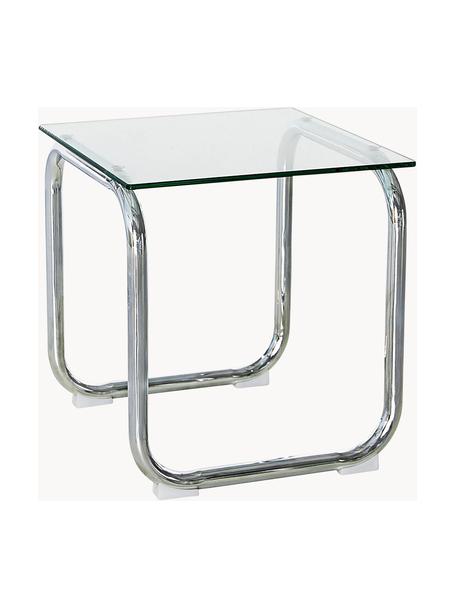 Mesa auxiliar Lulu, tablero de vidrio, Tablero: vidrio endurecido, Estructura: metal cromado, Transparente, cromo, An 42 x Al 45 cm