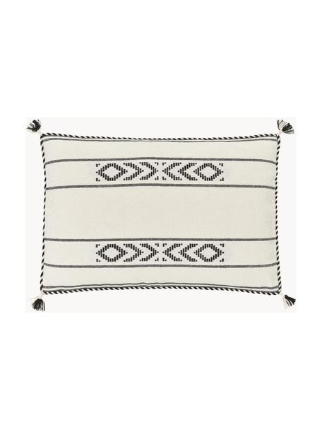 Katoenen kussenhoes Okiro met bies en kwastjes in zwart/beige, 100% katoen, Beige, zwart, B 40 x L 60 cm