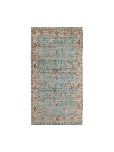 Ručne tkaný ženilkový koberec Rimini, Tyrkysovozelená, béžová, hnedá, Š 80 x D 150 cm (veľkosť XS)
