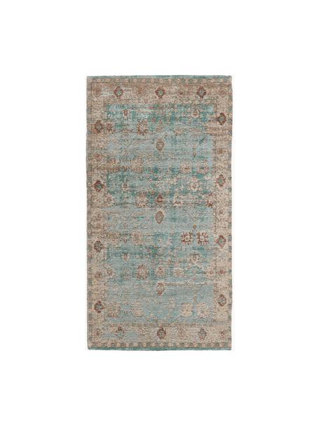 Tapis chenille tissé main Rimini, Turquoise, taupe, brun, larg. 80 x long. 150 cm (taille XS)