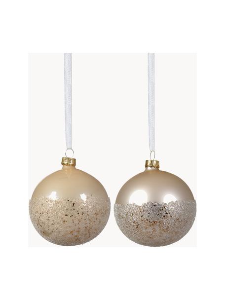 Boules de Noël Flossy, 6 élém., Verre, Blanc crème, Ø 8 cm