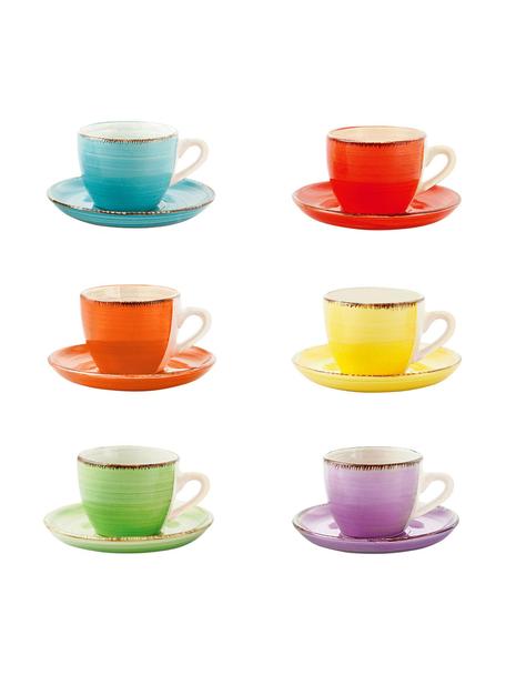 Tazas originales con platito Baita, 6 uds., Gres (dolomita) pintado artesanalmente, Multicolor, 90 ml