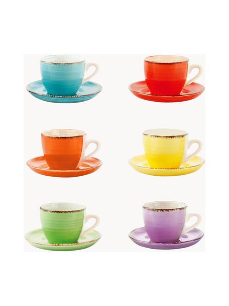 Set tazzine da caffè con piattini dipinte a mano Baita 6 pz, Gres (pietra dolomitica), Multicolore, Ø 7 x Alt. 6 cm, 90 ml